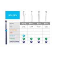 3D Dental Round Diamond Bur Coarse, 801L-022C 10/Pk